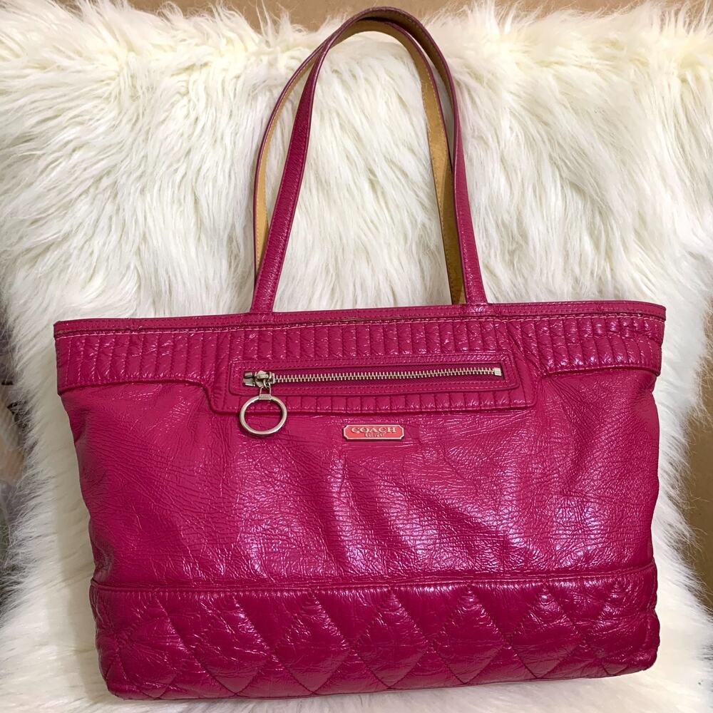 COACH POPPY Fuchsia Pink Vintage Soft Liquid Gloss Patent Leather ZT Tote 18674